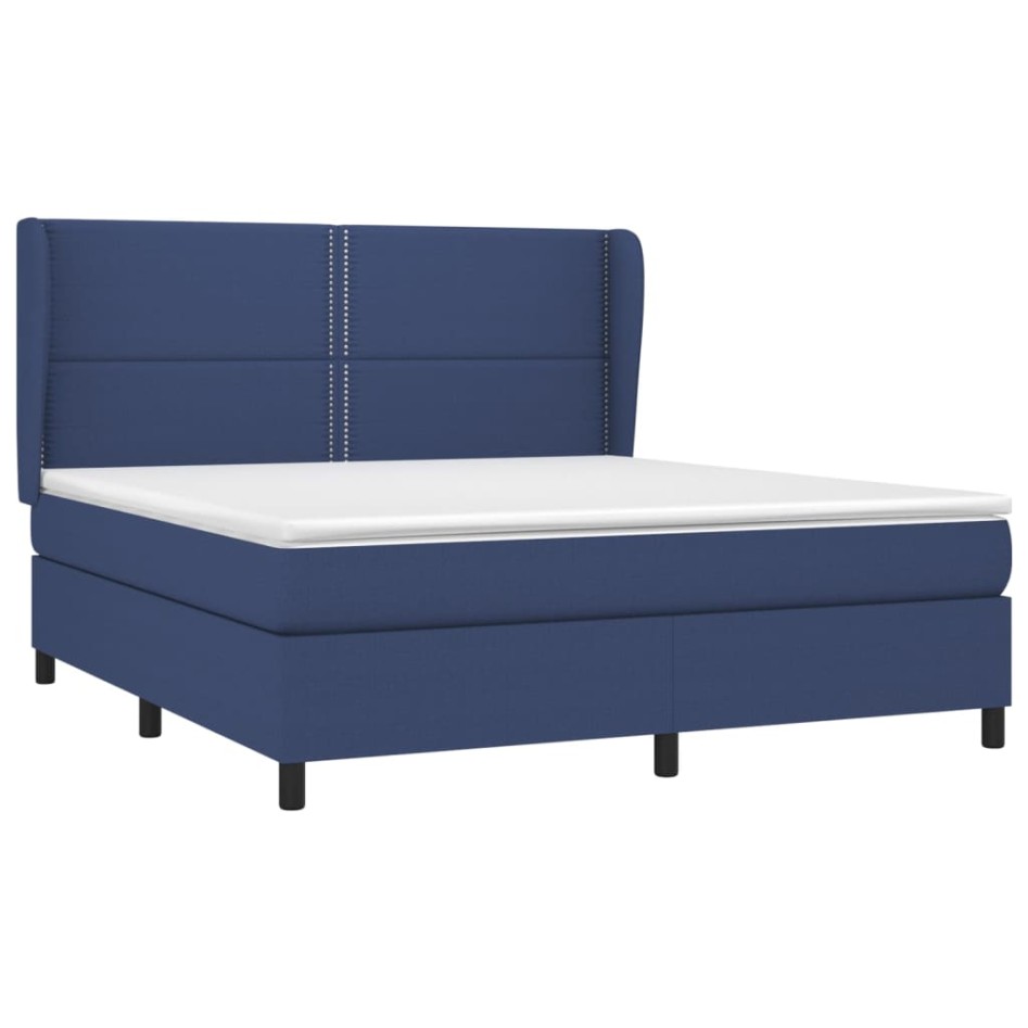 Cama box spring con colchón tela azul 160x200