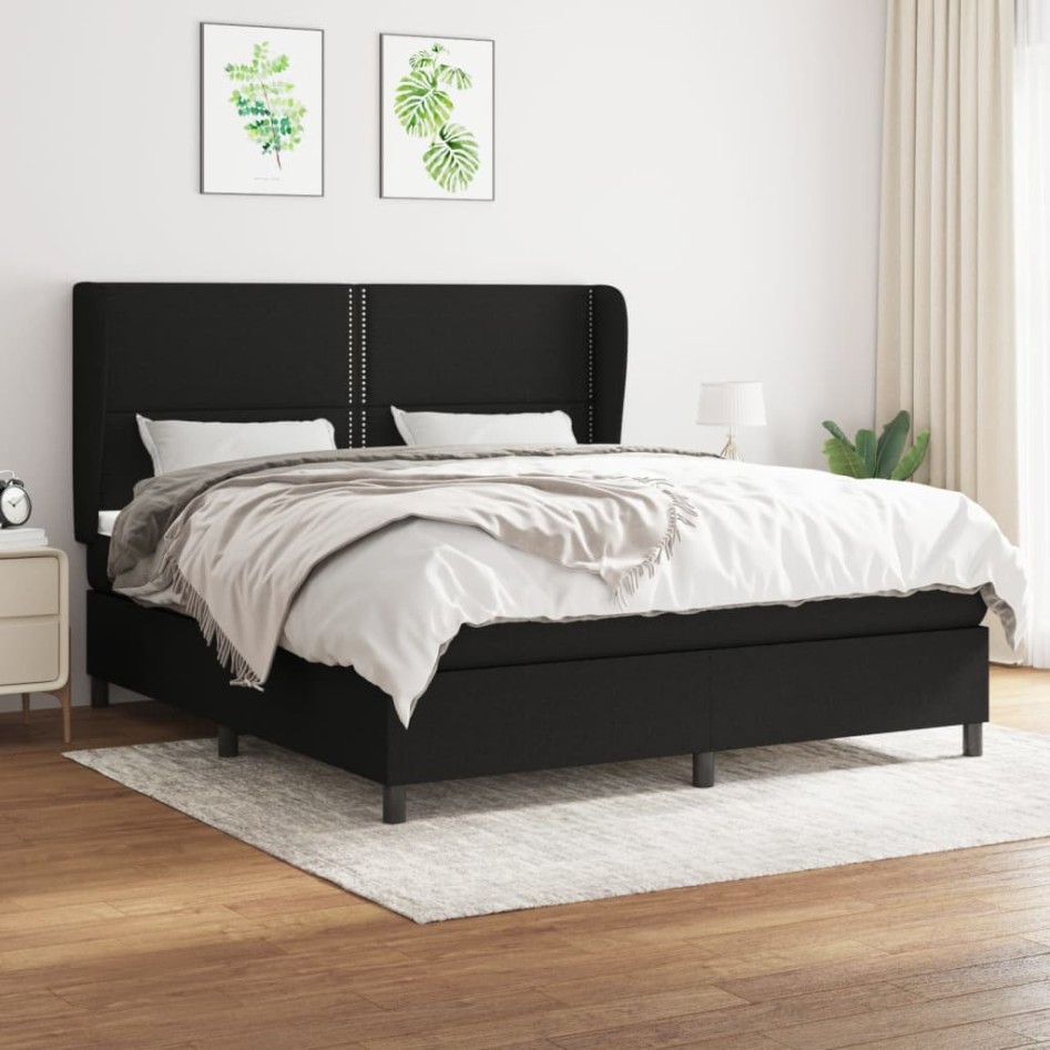 Cama box spring con colchón tela negro 180x200