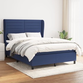 Cama box spring con colchón tela azul 140x200