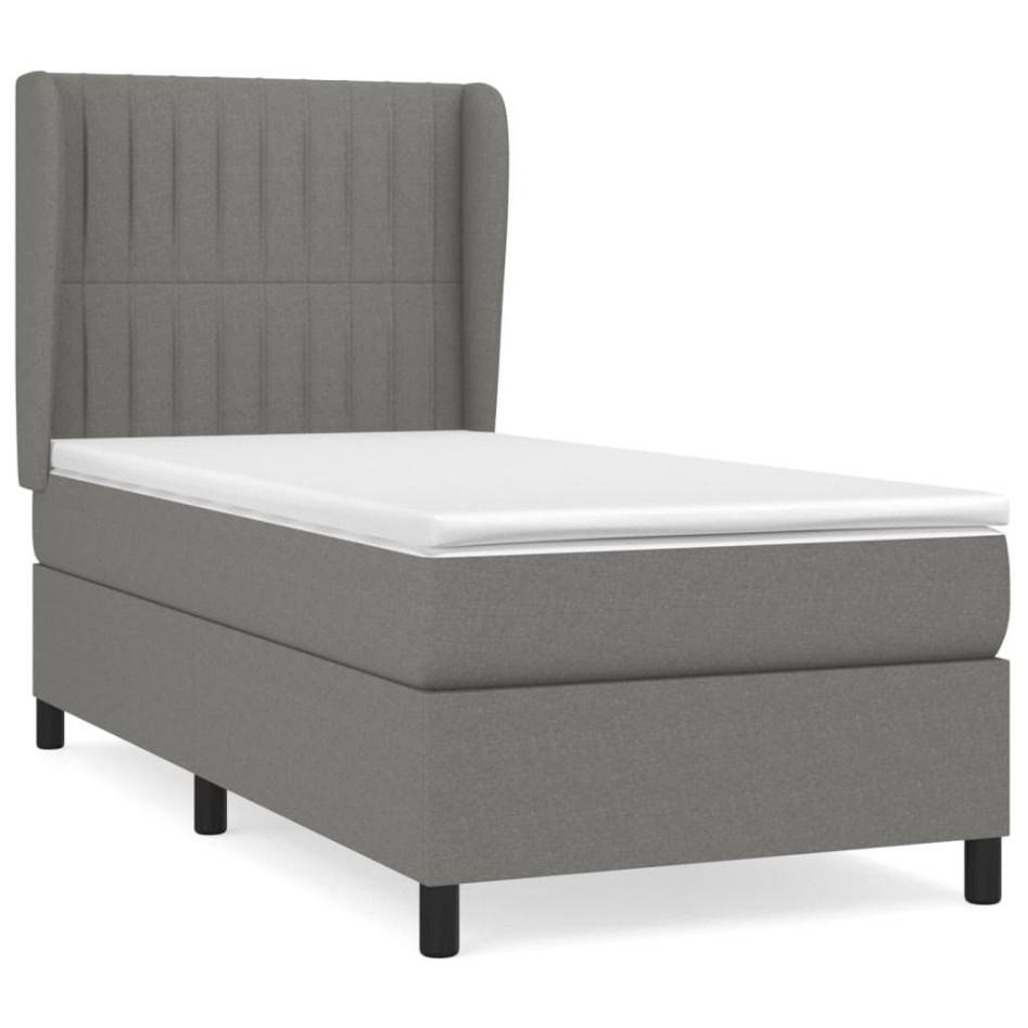 Cama box spring con colchón tela gris oscuro 100x200