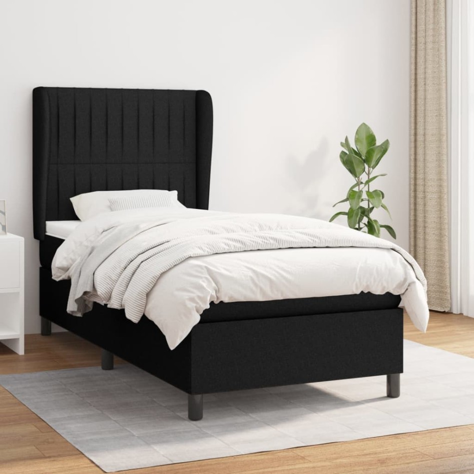 Cama box spring con colchón tela negro 90x190