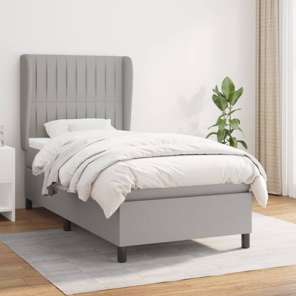 Cama box spring con colchón tela gris claro 90x200