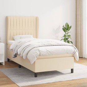 Cama box spring con colchón tela color crema 90x200