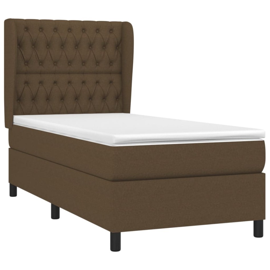 Cama box spring con colchón tela marrón oscuro 90x190