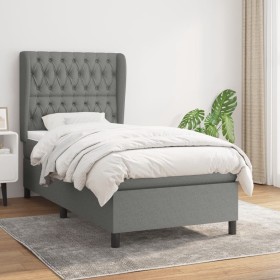 Cama box spring con colchón tela gris oscuro 100x200