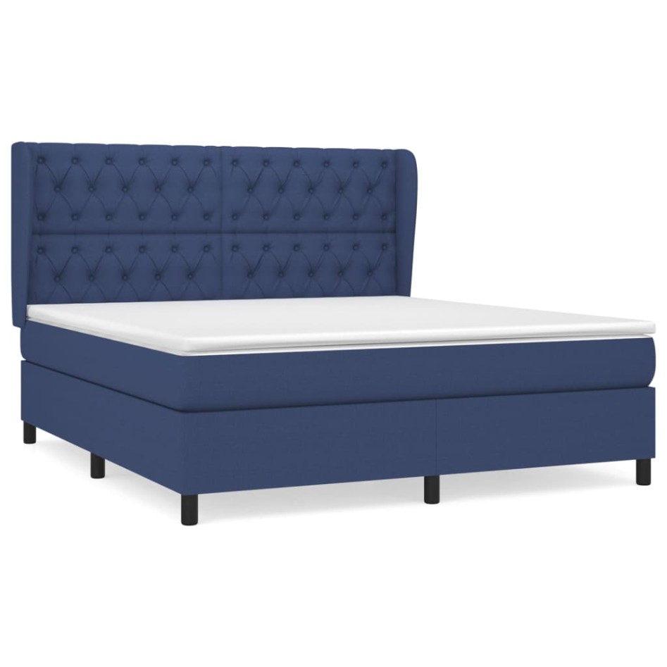 Cama box spring con colchón tela azul 160x200