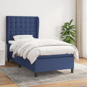 Cama box spring con colchón tela azul 100x200