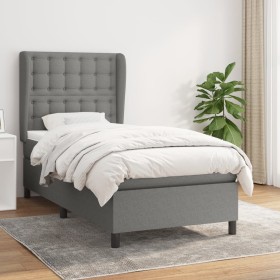 Cama box spring con colchón tela gris oscuro 80x200