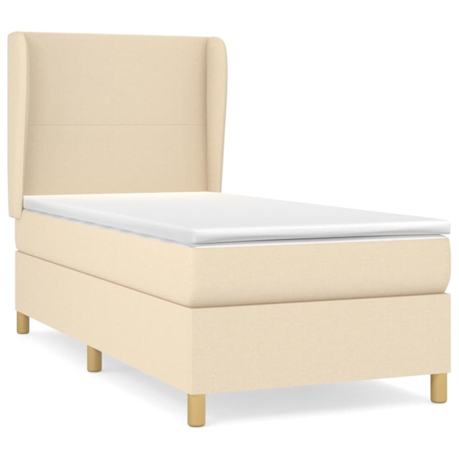 Cama box spring con colchón tela color crema 80x200