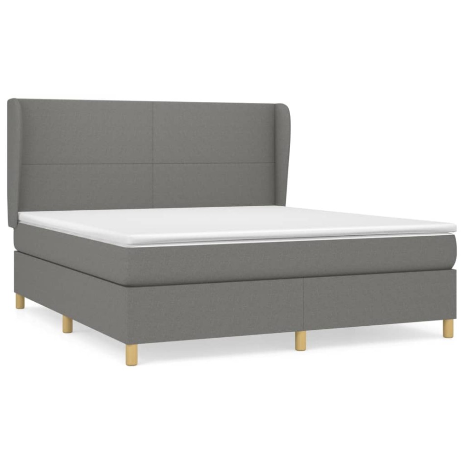 Cama box spring con colchón tela gris oscuro 160x200