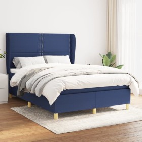 Cama box spring con colchón tela azul 140x200