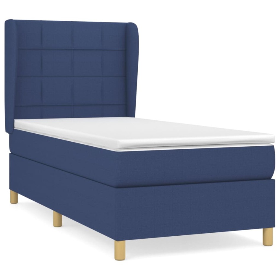 Cama box spring con colchón tela azul 90x190