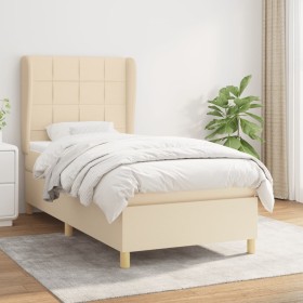 Cama box spring con colchón tela color crema 90x200