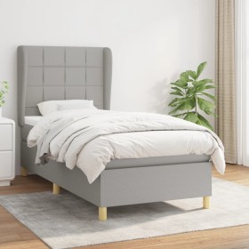 Cama box spring con colchón tela gris claro 90x190