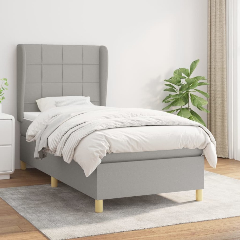 Cama box spring con colchón tela gris claro 90x200