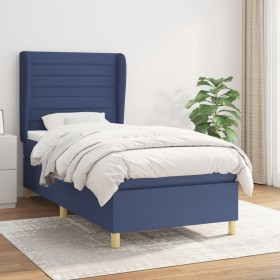 Cama box spring con colchón tela azul 80x200