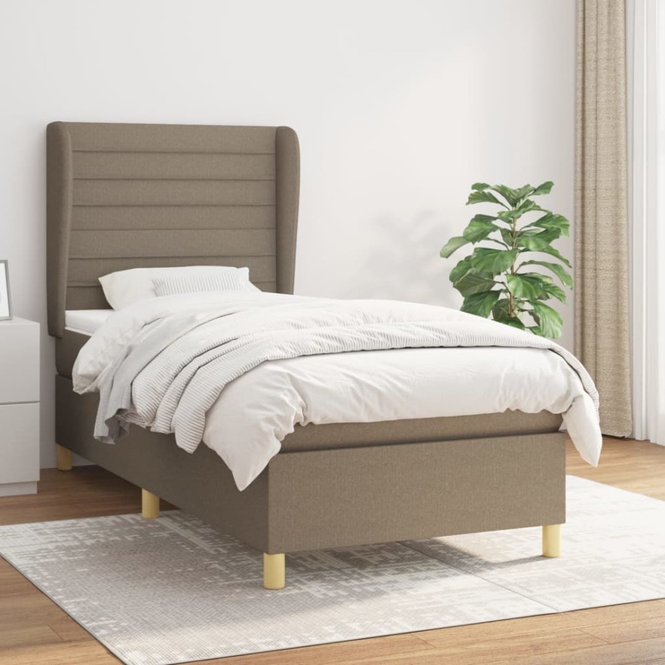 Cama box spring con colchón tela gris taupe 90x200