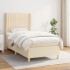 Cama box spring con colchón tela color crema 90x190
