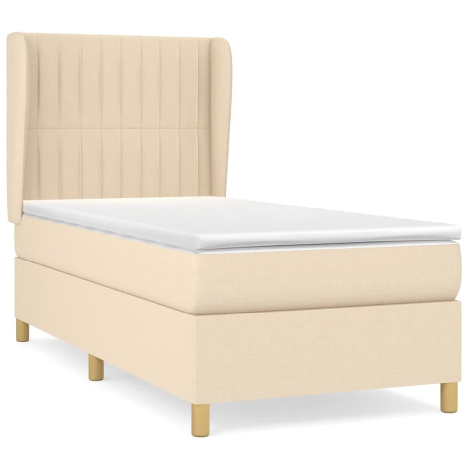 Cama box spring con colchón tela color crema 90x190