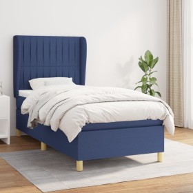 Cama box spring con colchón tela azul 90x200