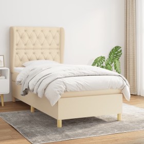 Cama box spring con colchón tela color crema 80x200