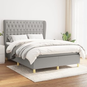 Cama box spring con colchón tela gris claro 140x190