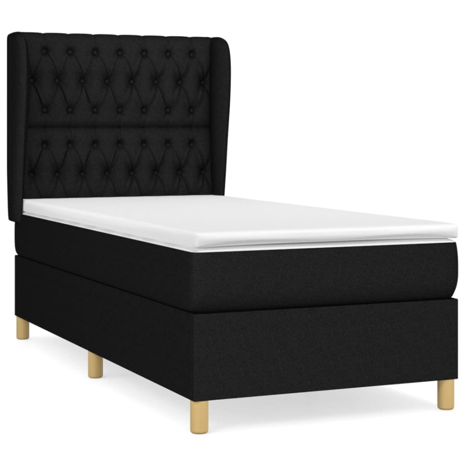 Cama box spring con colchón tela negro 100x200