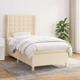 Cama box spring con colchón tela color crema 90x200