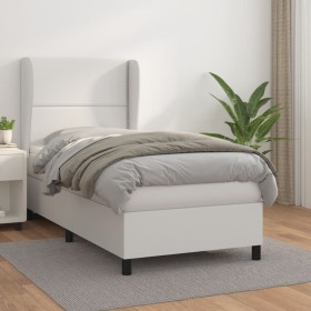 Cama box spring con colchón cuero sintético blanco 100x200