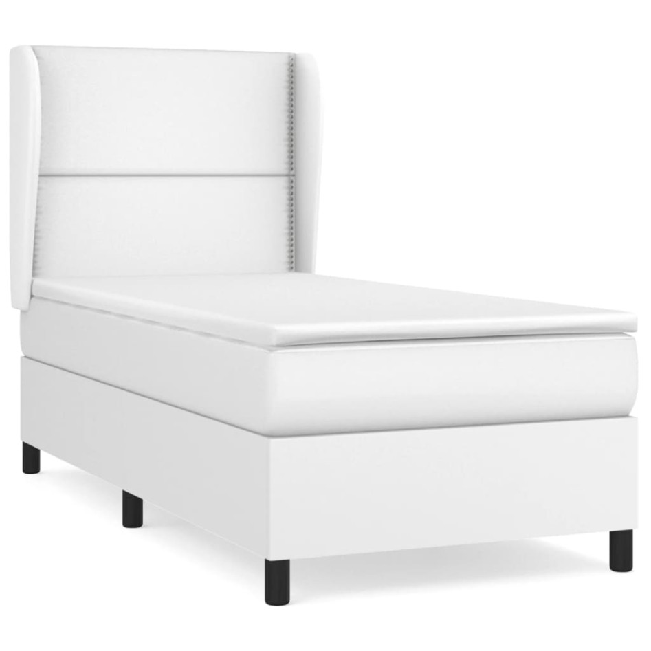Cama box spring con colchón cuero sintético blanco 100x200