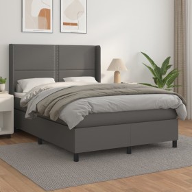 Cama box spring con colchón cuero sintético gris 140x200
