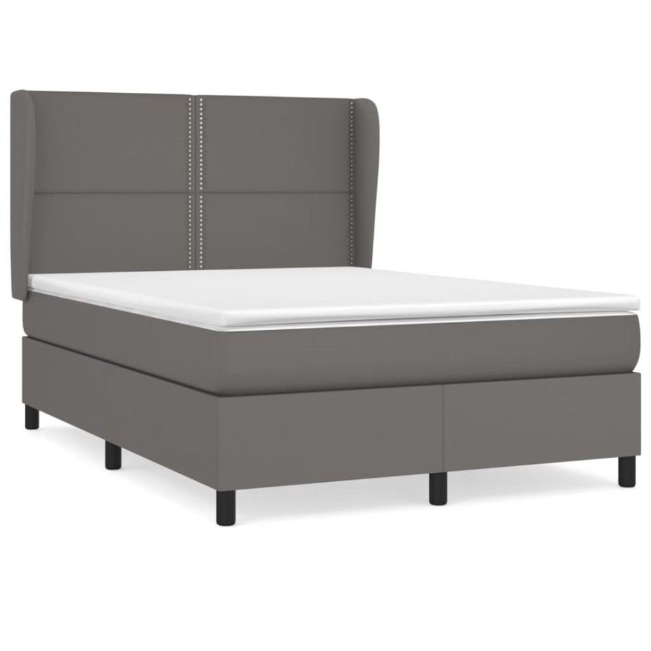 Cama box spring con colchón cuero sintético gris 140x200