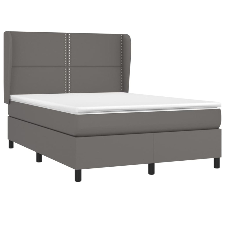 Cama box spring con colchón cuero sintético gris 140x200