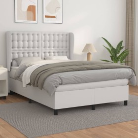 Cama box spring con colchón cuero sintético blanco