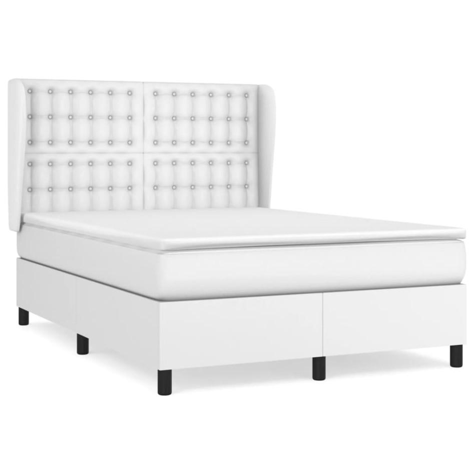 Cama box spring con colchón cuero sintético blanco