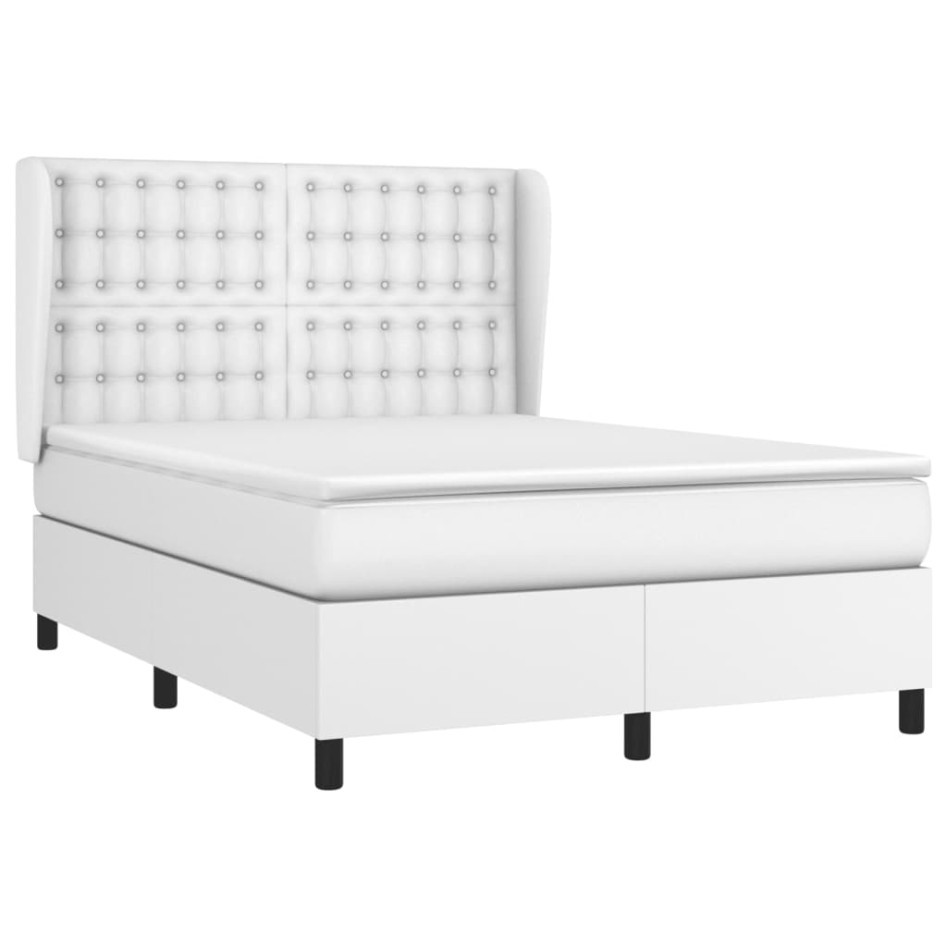 Cama box spring con colchón cuero sintético blanco