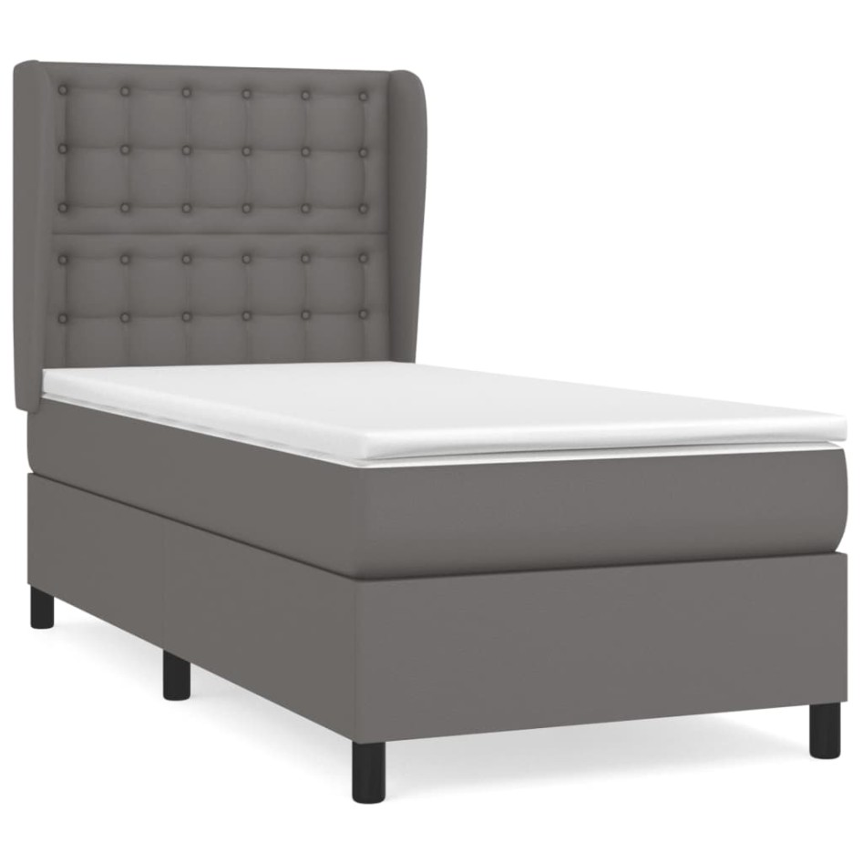 Cama box spring con colchón cuero sintético gris 80x200