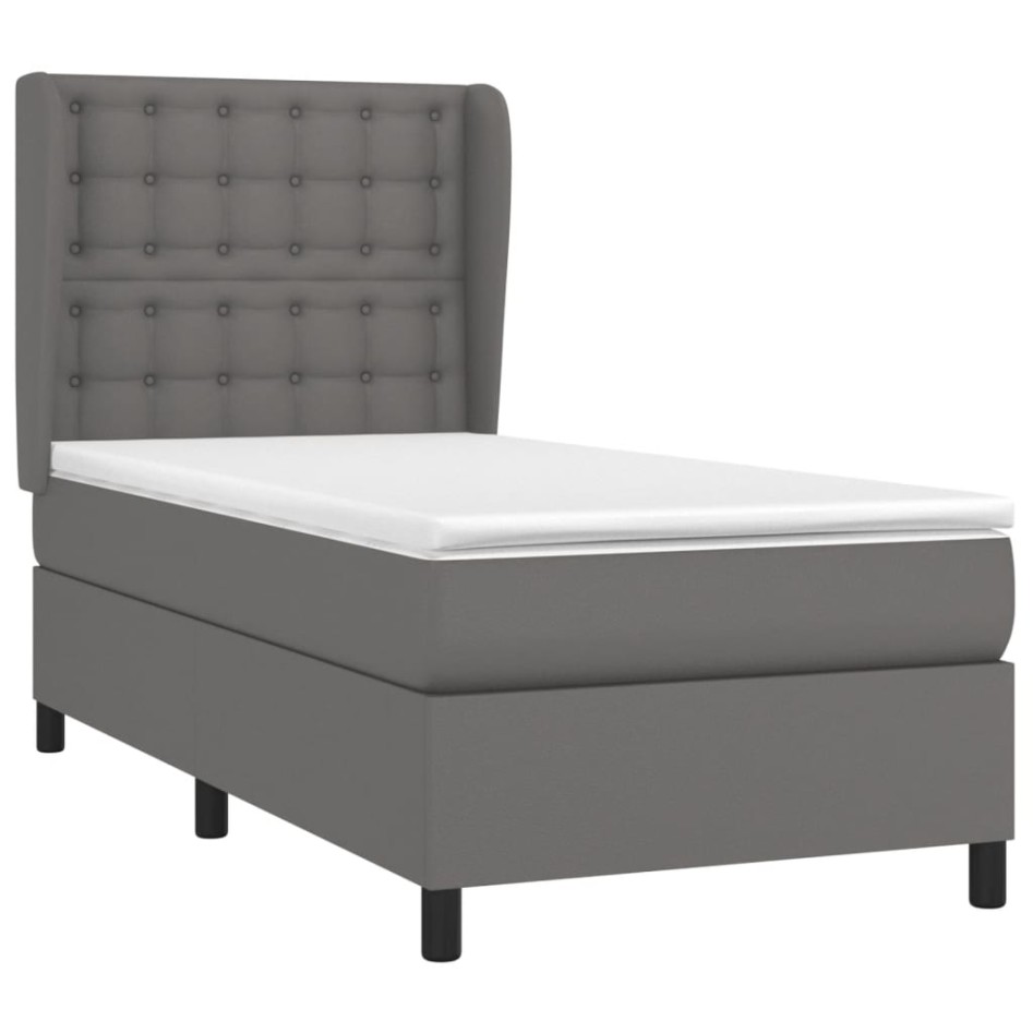 Cama box spring con colchón cuero sintético gris 80x200
