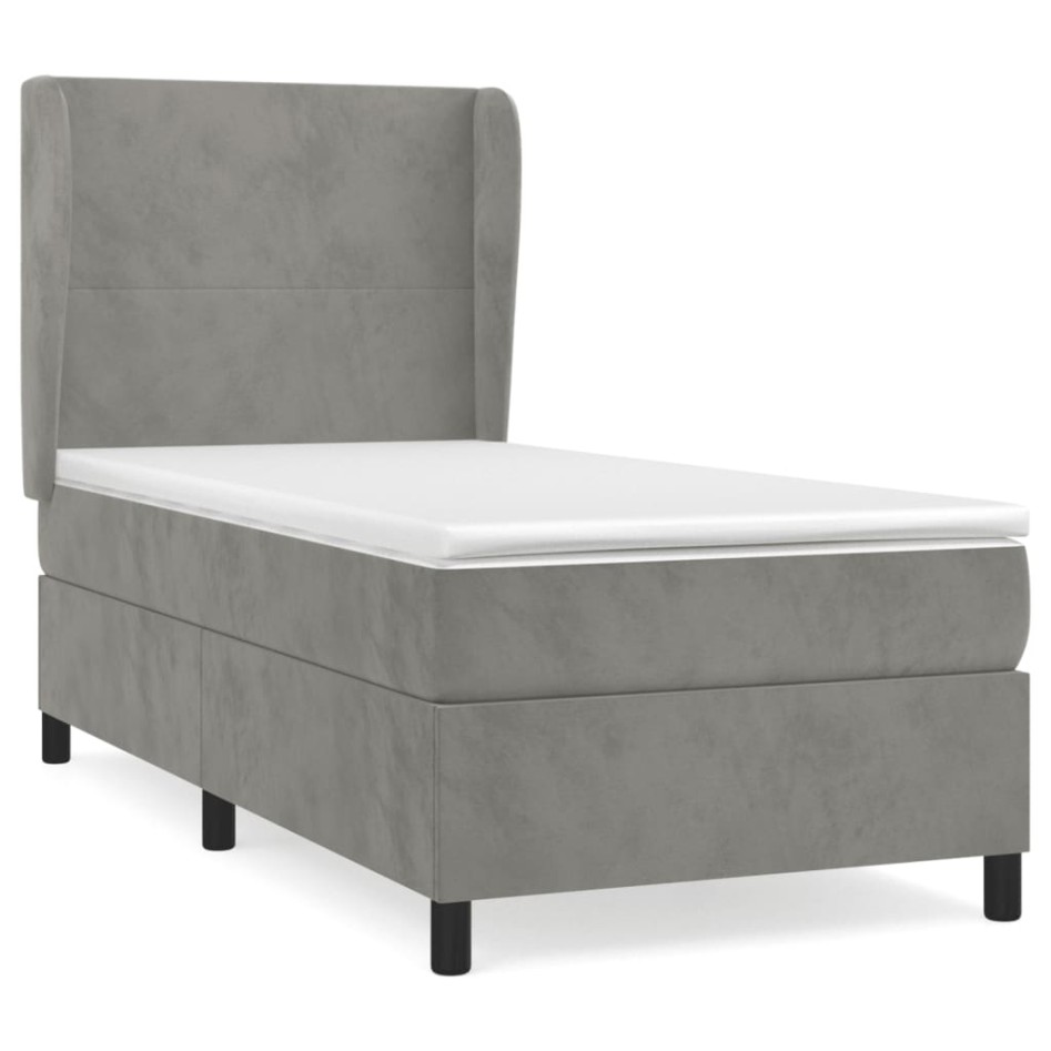Cama box spring con colchón terciopelo gris claro 80x200