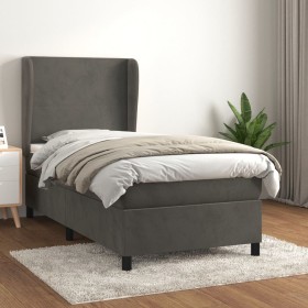Cama box spring con colchón terciopelo gris oscuro 100x200