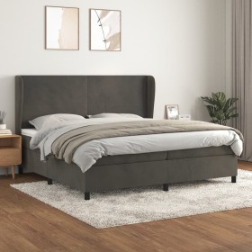 Cama box spring con colchón terciopelo gris oscuro 200x200