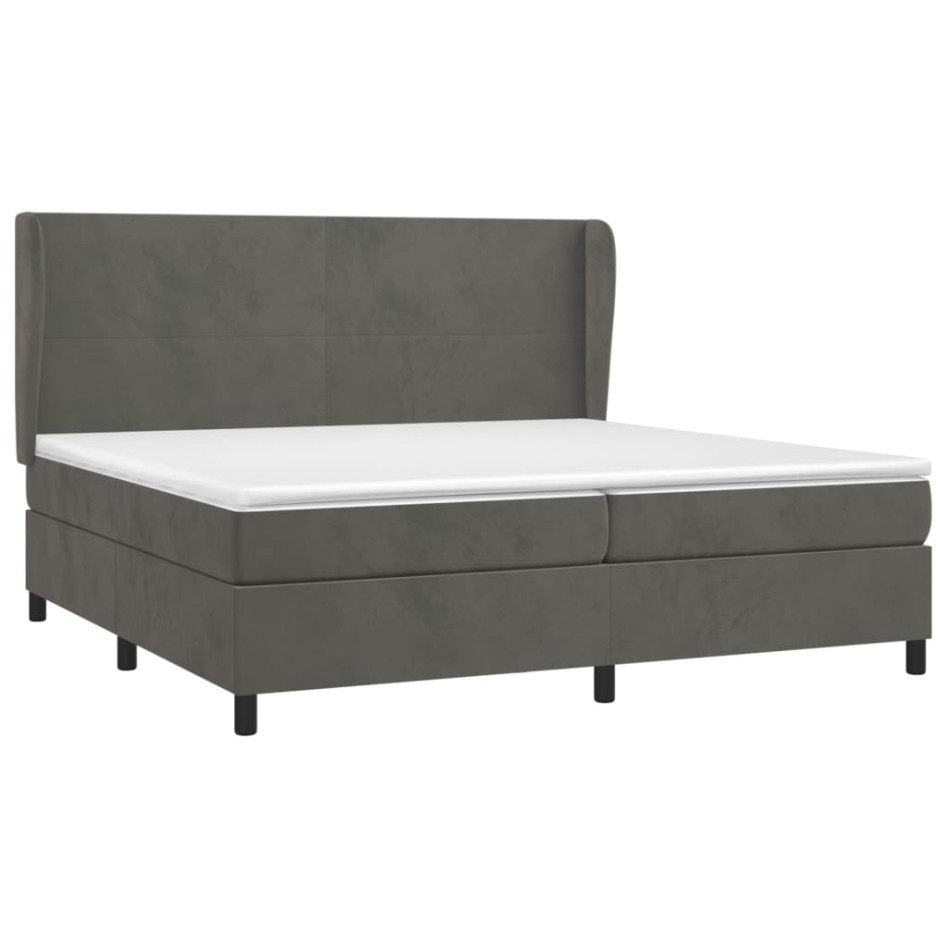 Cama box spring con colchón terciopelo gris oscuro 200x200