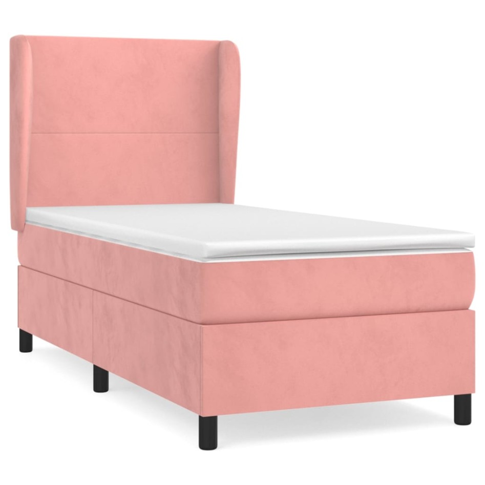 Cama box spring con colchón terciopelo rosa 90x200