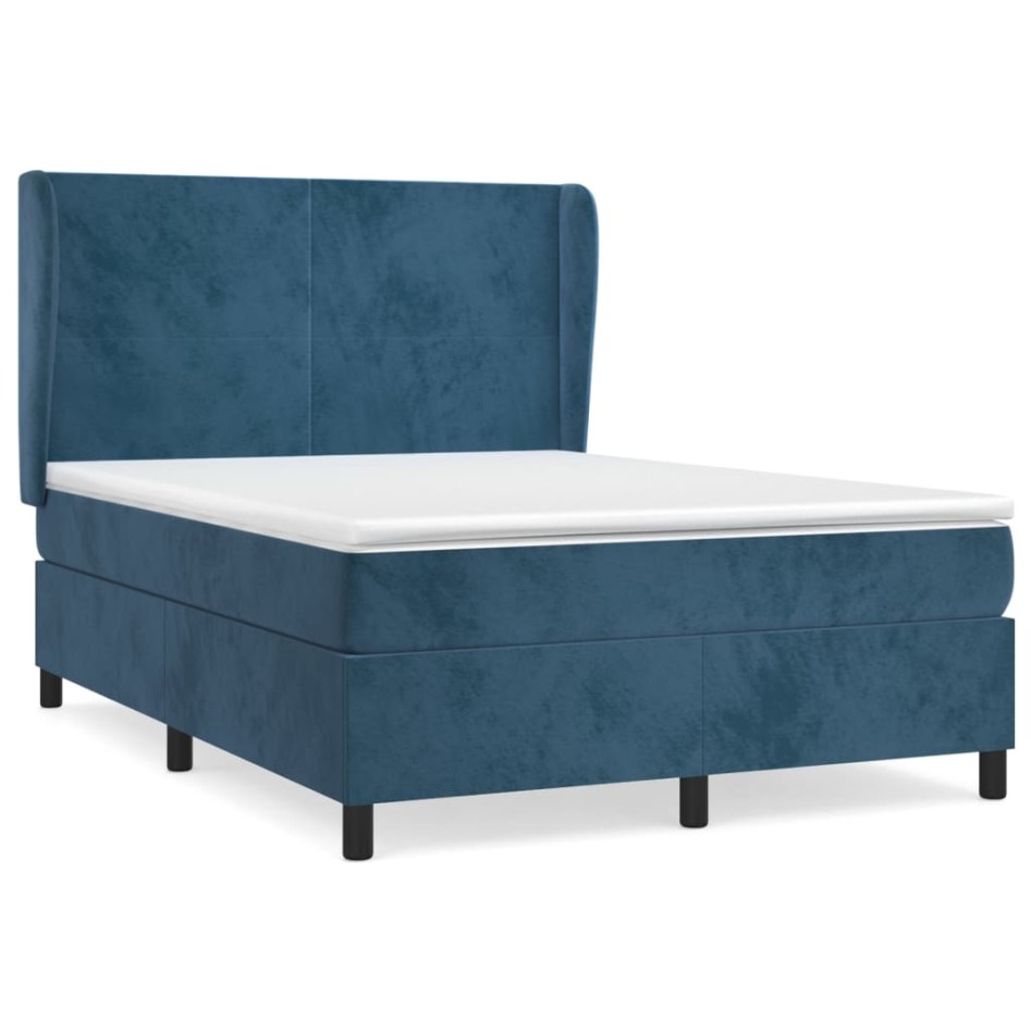 Cama box spring con colchón terciopelo azul oscuro 140x200