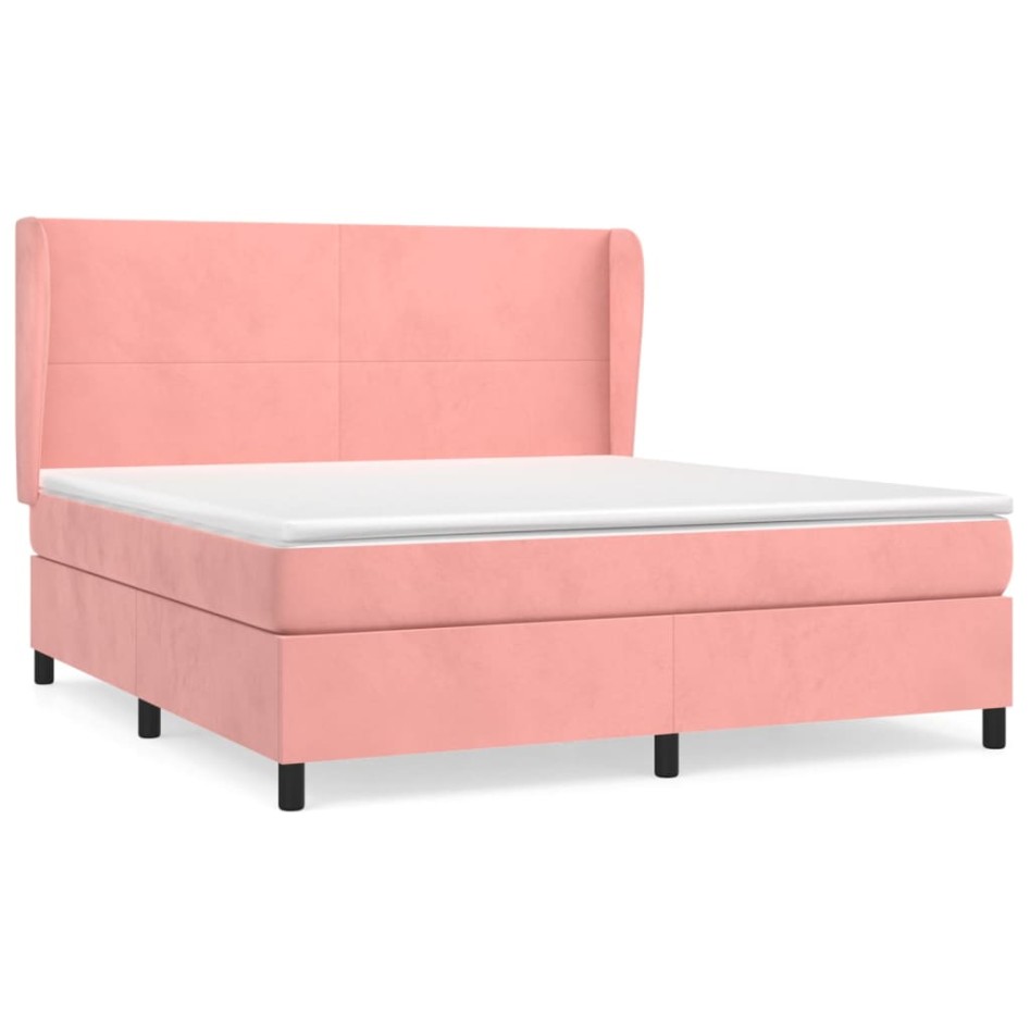Cama box spring con colchón terciopelo rosa 180x200