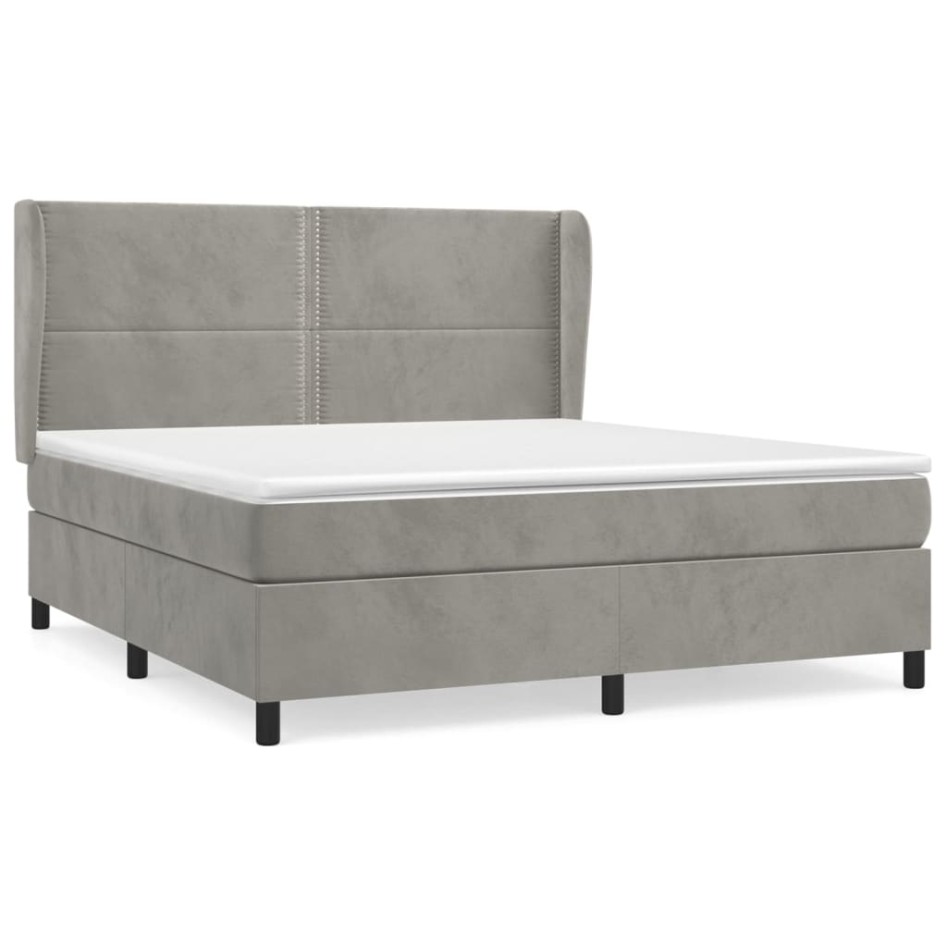 Cama box spring con colchón terciopelo gris claro 180x200