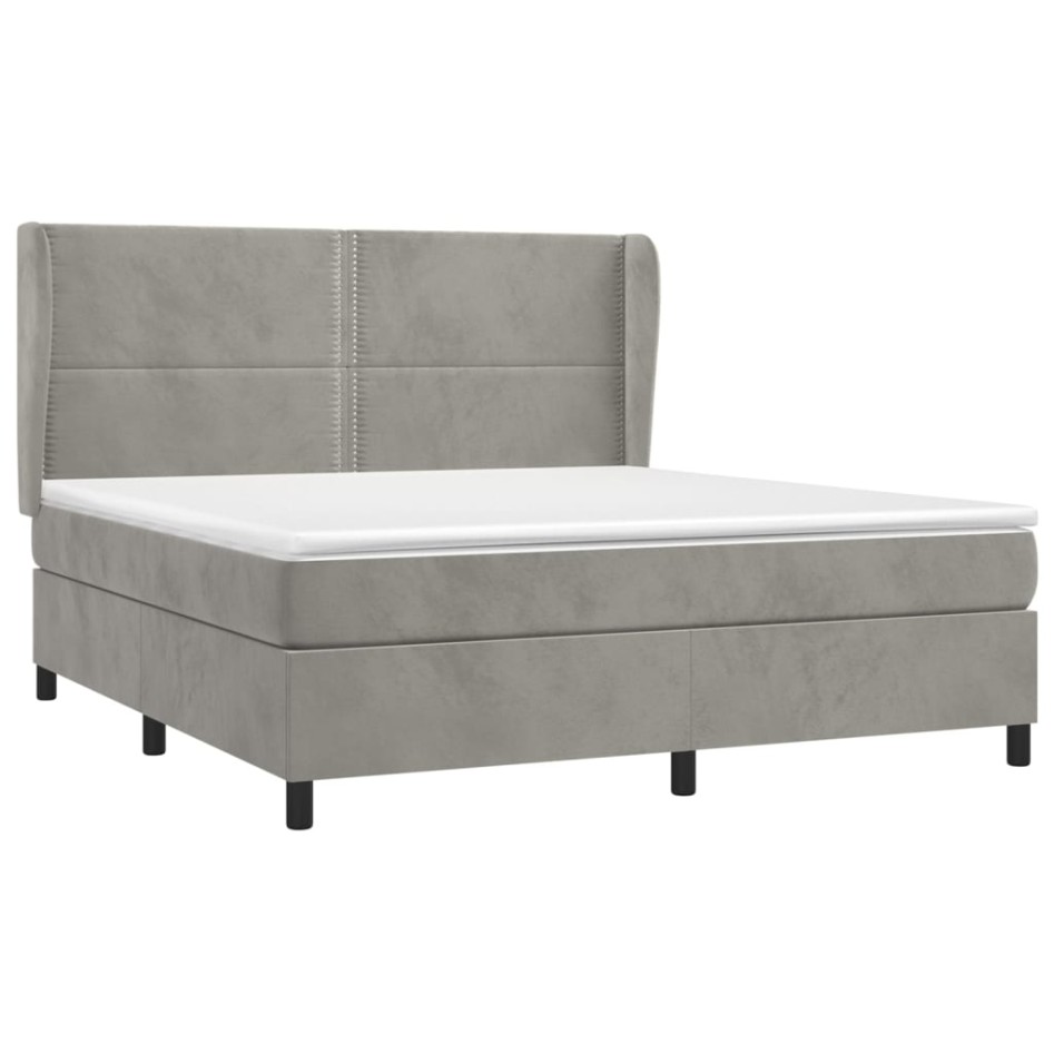 Cama box spring con colchón terciopelo gris claro 180x200