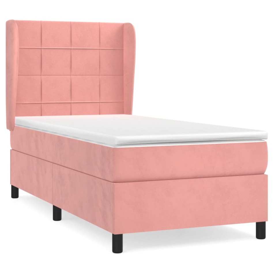Cama box spring con colchón terciopelo rosa 100x200
