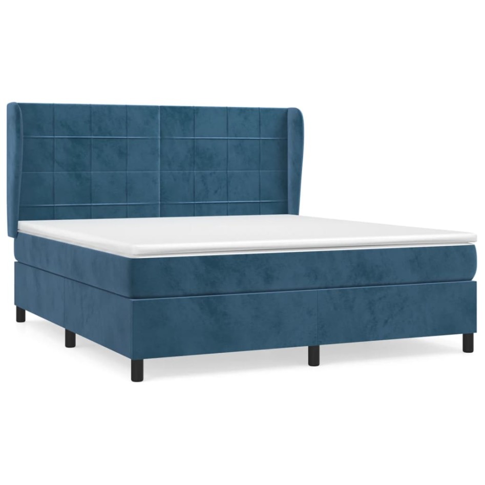 Cama box spring con colchón terciopelo azul oscuro 160x200