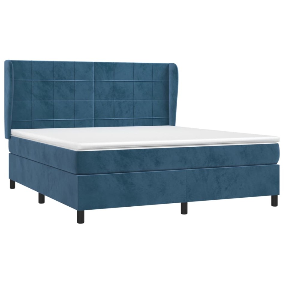 Cama box spring con colchón terciopelo azul oscuro 160x200